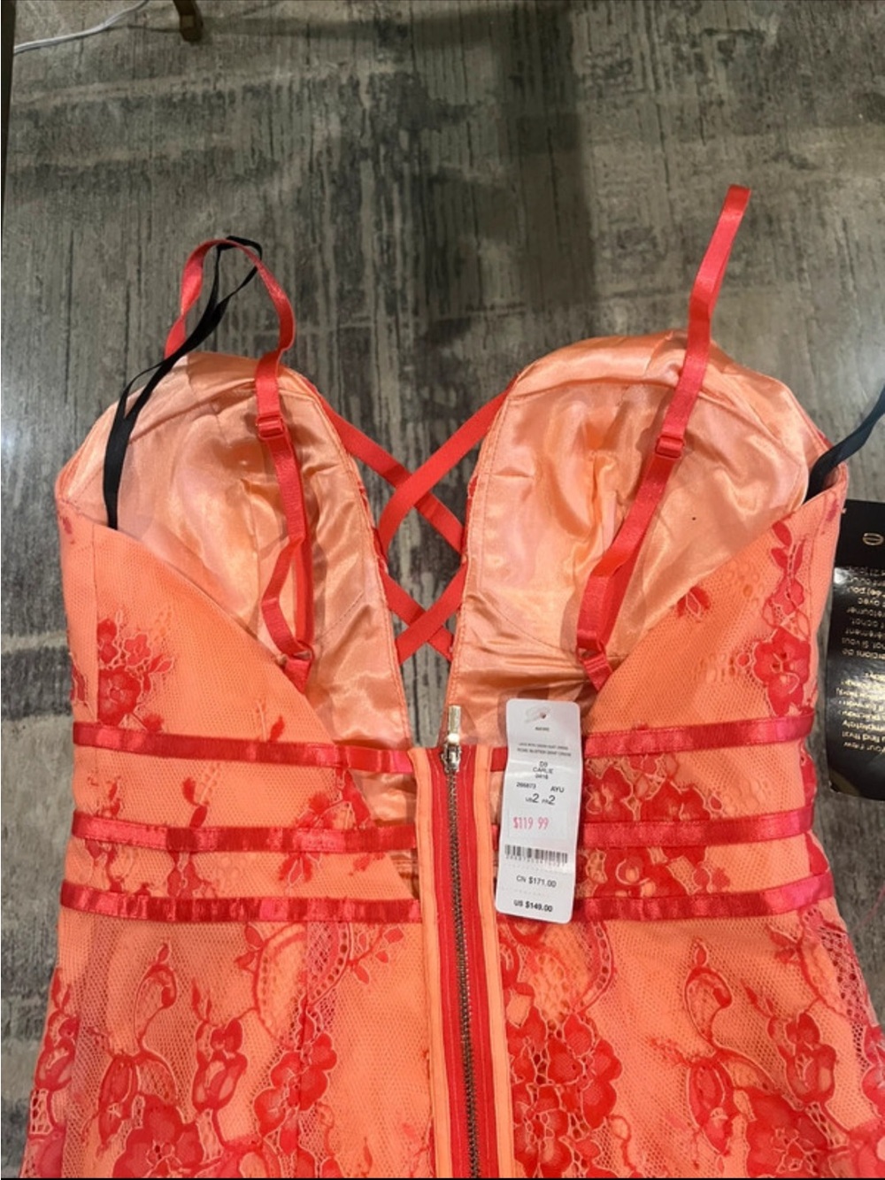bebe Coral and Red Lace Crisscross Mini Dress - Picture 6 of 8
